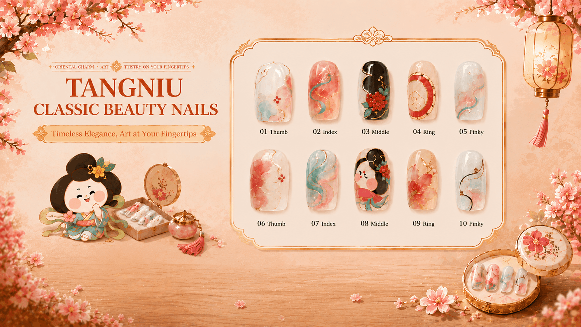 Tangniu classic beauty nails product banner with ten nail art designs