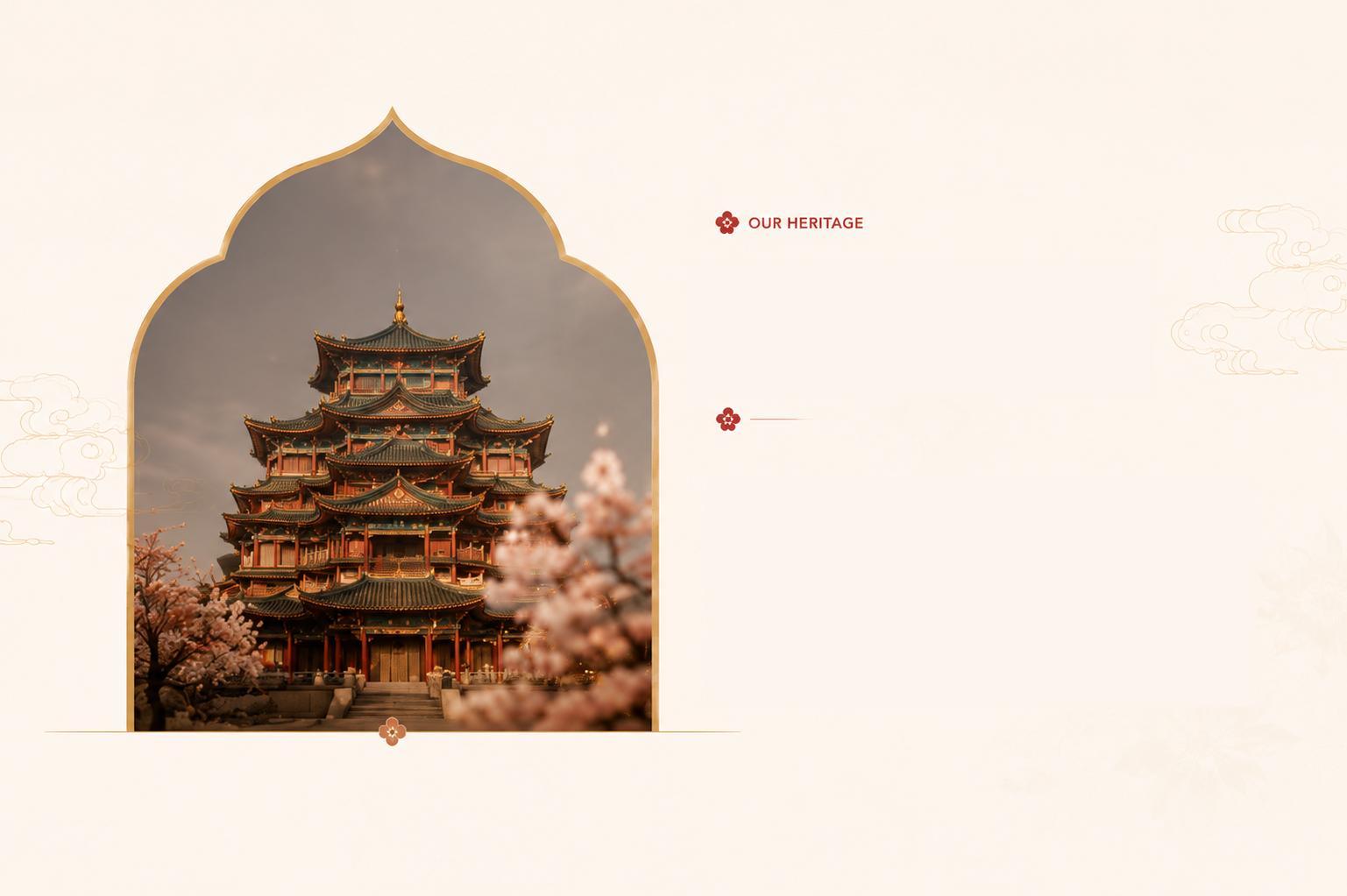 Tang Dynasty pavilion framed by a golden arch
